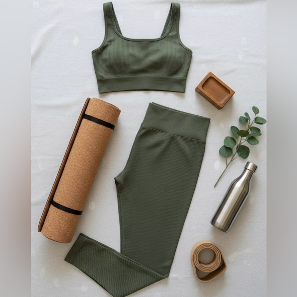 Olive Green Women's Seamless Active Set - Sports Bra & High-Waist Leggings